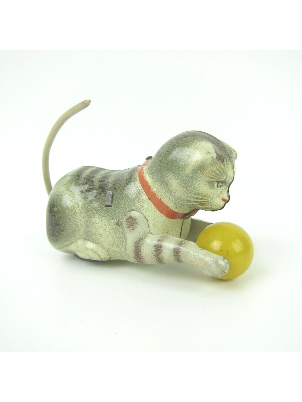 Vintage Wind Up Tin Litho Toy Cat Rolls Ball Kohler US Zone Germany 1940s WORKS!
